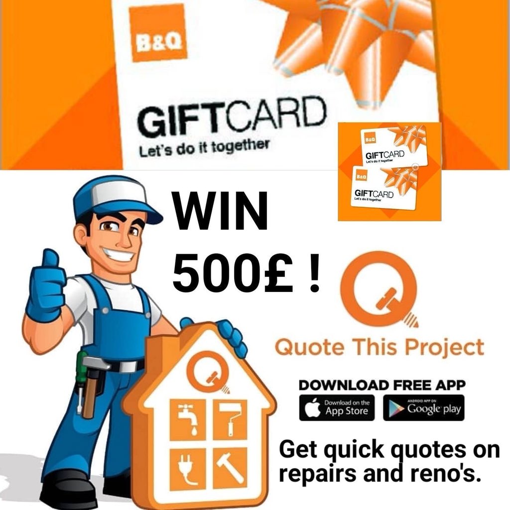 #WIN a 500£ gift voucher at B&Q !!!
How? Follow us and Retweet to be entered. 
Winner announced on March 1st 2018.
#uk #UKBizLunch  #England  #UKJobs #bandq #uktrader #Brexit  @BandQ #StopBrexit  #britainsbrightestfamily #dragonsdenUK 
@bandq_help #Corrie #BRITs2018