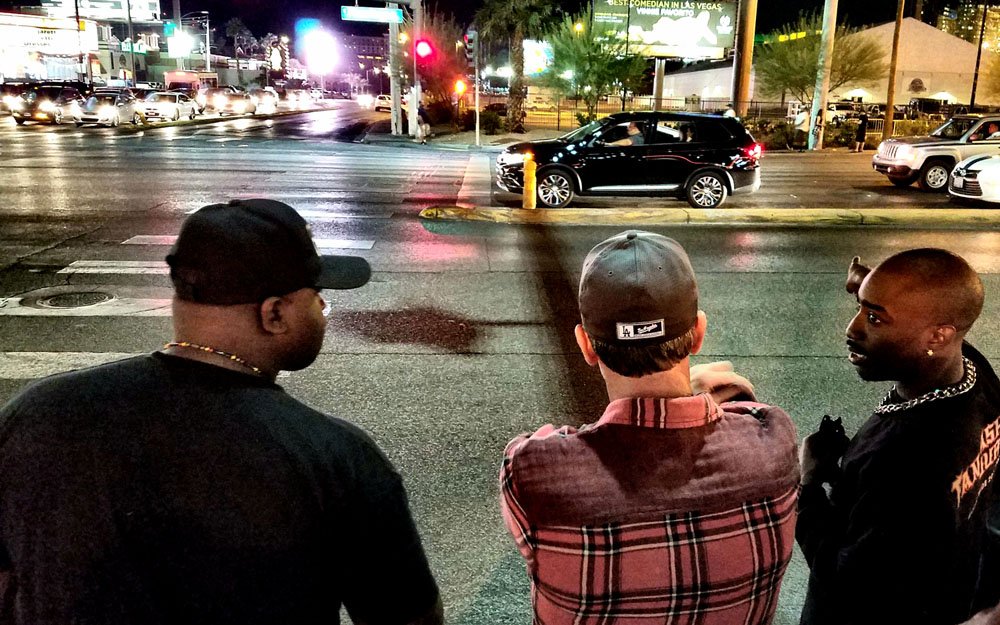 <a href="/MurderRapMovie/">Murder Rap Movie</a>'s <a href="/GregKading/">Greg Kading</a> and <a href="/UnsolvedUSA/">Unsolved</a>'s actors <a href="/MarccRose/">Marcc Rose</a> (Tupac) and <a href="/iAmWavyyJonez/">BIG BROTHER WAVYY JONEZ</a> (Biggie) visited the Las Vegas intersection where Tupac was fatally shot. We were there to film tonight's powerful UNSOLVED episode. Don't miss it. RIP Tupac / "Long Live Tupac"