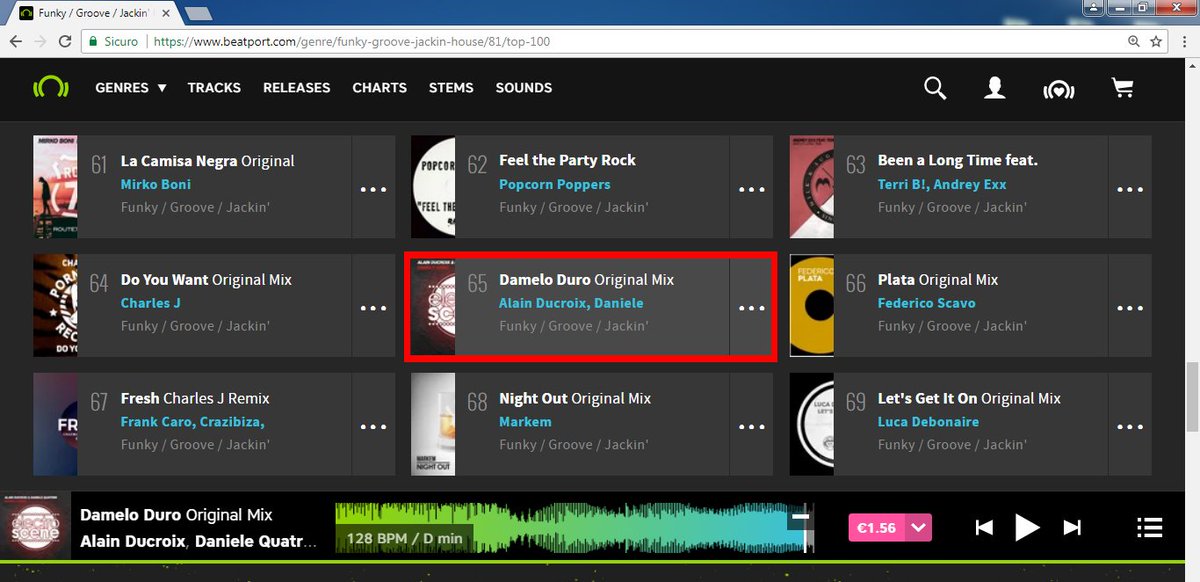 ALAINDUCROIX's tweet photo. Today our track “Damelo Duro” by Alain Ducroix & Daniele Quatrini is #65 inside Beatport chart FUNKY / GROOVE / JACKIN’ HOUSE TOP 100 | up position | #weplayhouse #weloveyou #thankyou #grazie | Alain Ducroix & Daniele Quatrini musicians in crime ... #dameloduro #electroscene https://t.co/GRcBUFzuU7