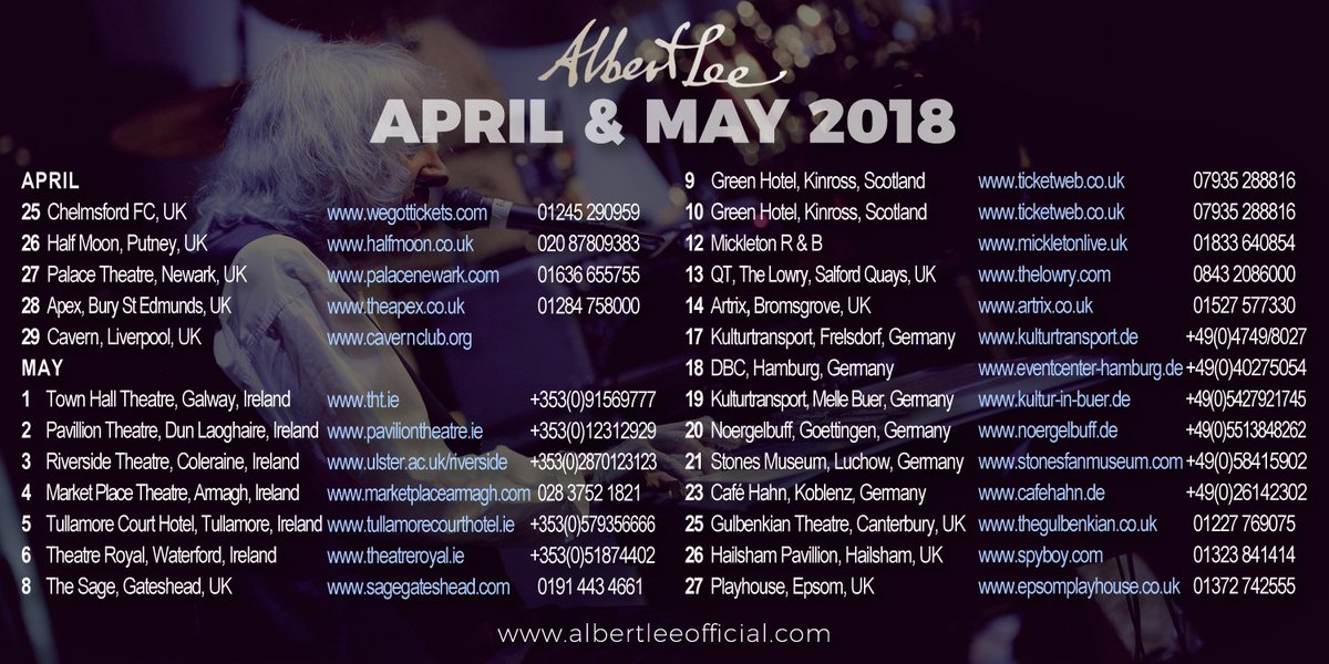 The tour continues through April and May, go to albertleeofficial.com to book your tickets now.