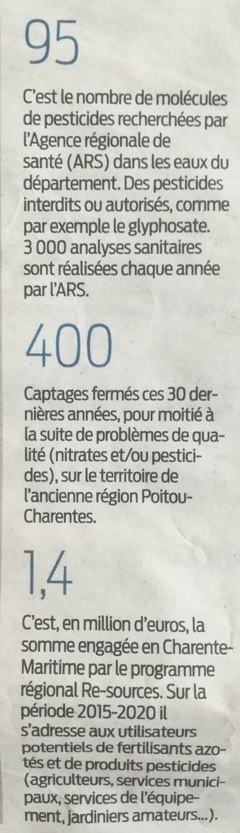 StephTRIFILETTI's tweet photo. #Eau «potable» en  Charente Maritime via sudouest du jour. 
#atrazine #simazine mon amour!
Molécules retrouvées dans un forage à 300m de profondeur!
Coûts de la dépollution gigantesques  ne respectant pas le principe pollueur-payeur. 
800 000 euros pour 2 forages.
Cc @EliseLucet https://t.co/Tb33PSPL4f