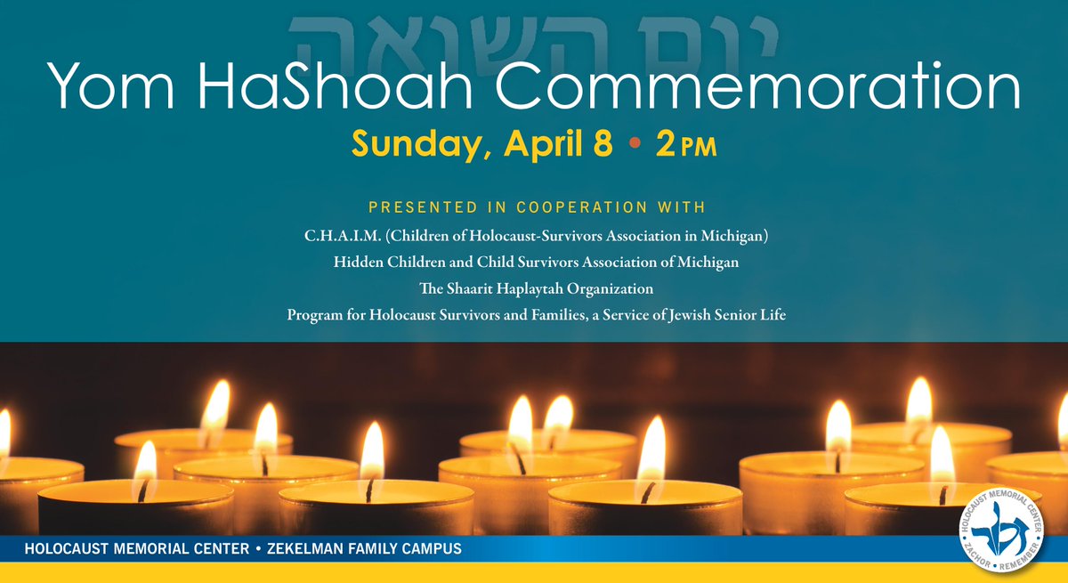You are cordially invited to attend our annual community-wide Yom HaShoah commemoration, to be held on Sunday, April 8 at 2:00 p.m.