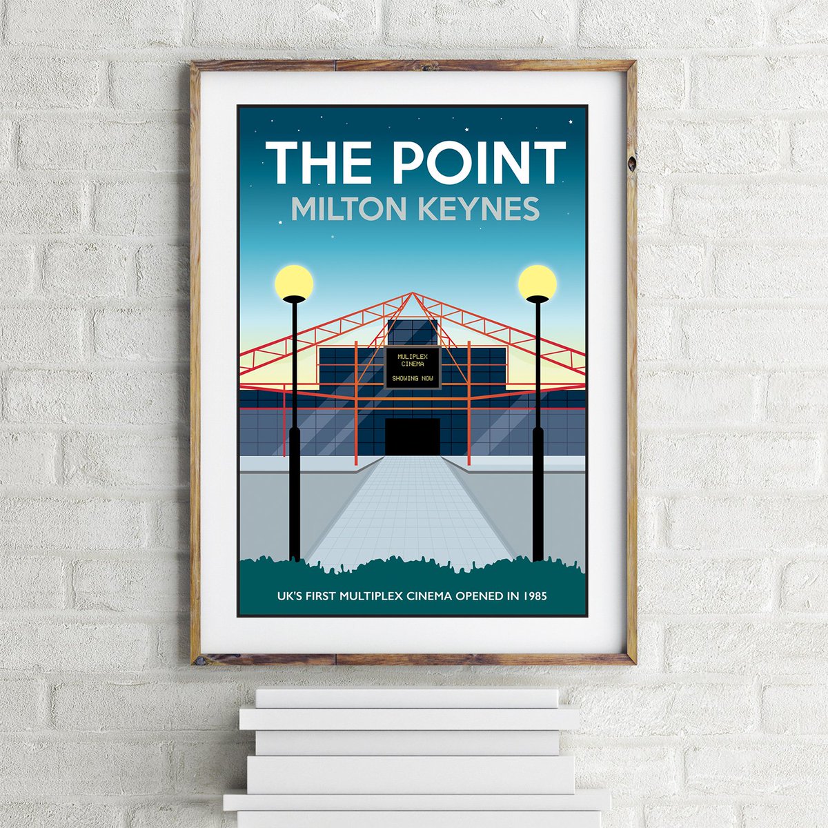 TabithaMaryUK's tweet photo. Did you see my brand new version of #ThePoint, #MiltonKeynes #print? The UK’s first #multiplexcinema complex in opened in 1985. Arguably MK's only original landmark, demolition plans were announced in 2015. But it lives on here! #MK #travelposter #loveMK https://t.co/Ln8yQBdcKU https://t.co/TcvuaZF3ZO