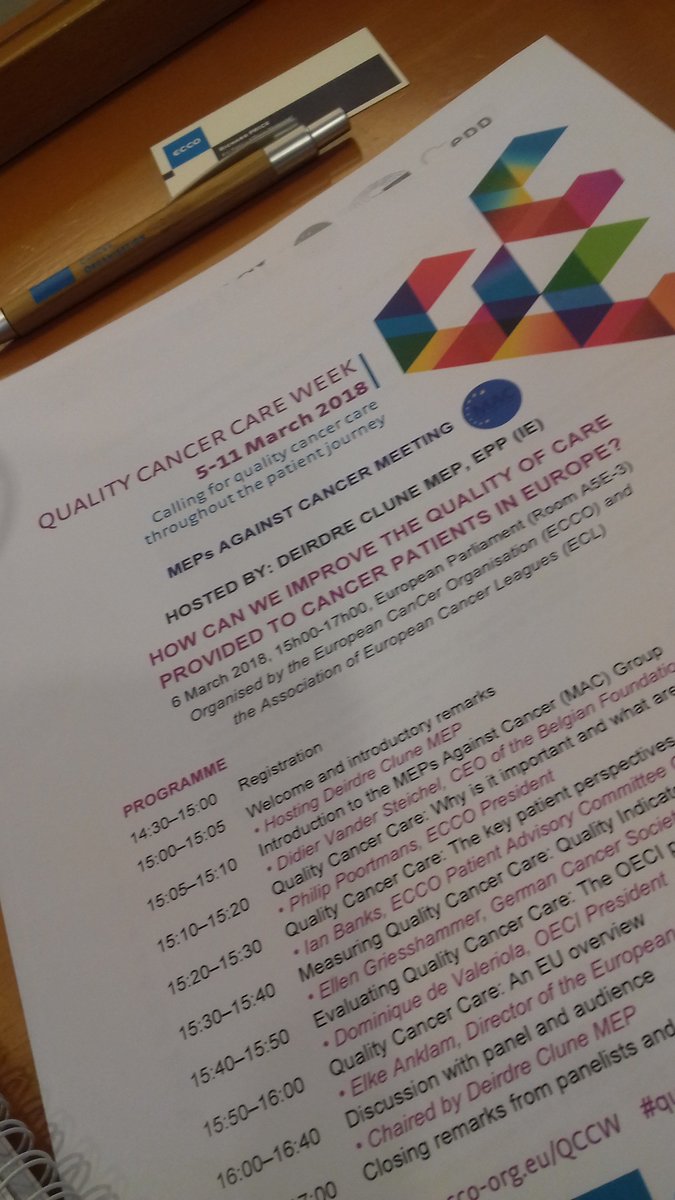 Proud to be supporting @EuropeanCancer #qualitycancercare @MAC_MEPs @Jdmunter1 @DeirdreCluneMEP