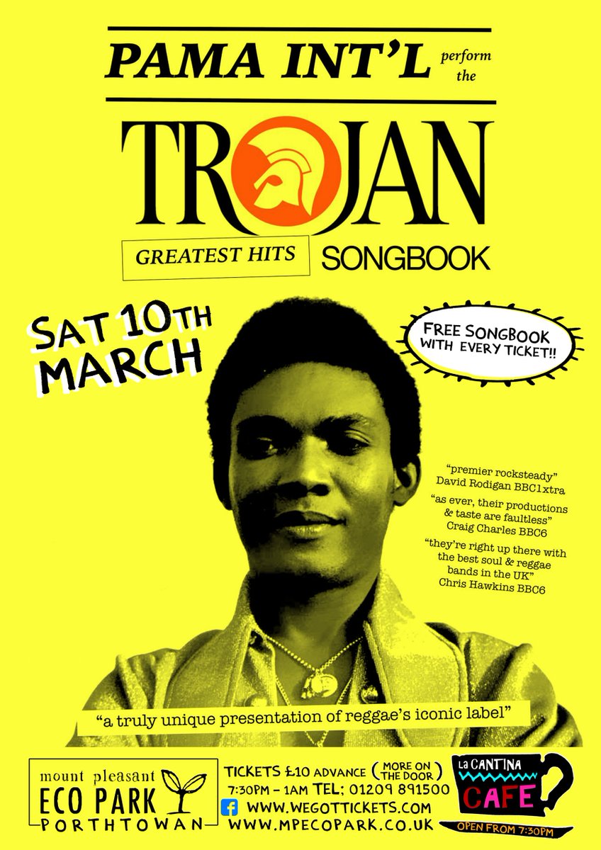 MPEcopark's tweet photo. Don't forget to buy tickets in advance for this truly unique gig, the likes of which is rarely seen in Cornwall. @PamaIntl ​ will perform a set of their own original material &amp; the iconic Trojan Songs. Get more info here > https://t.co/FSquAq1Ckj https://t.co/Yeg1qbRl6S