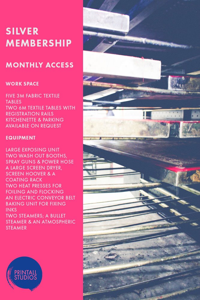 💥💥💥 Join our wonderful print studio!

Our SILVER membership is a fab choice. Offering you 20 sessions per month, full studio induction, five textile screens to loan all with no joining fee! 💥💥💥

Call 020 7232 0363 or email info@printallstudios.co.uk for more details 📞