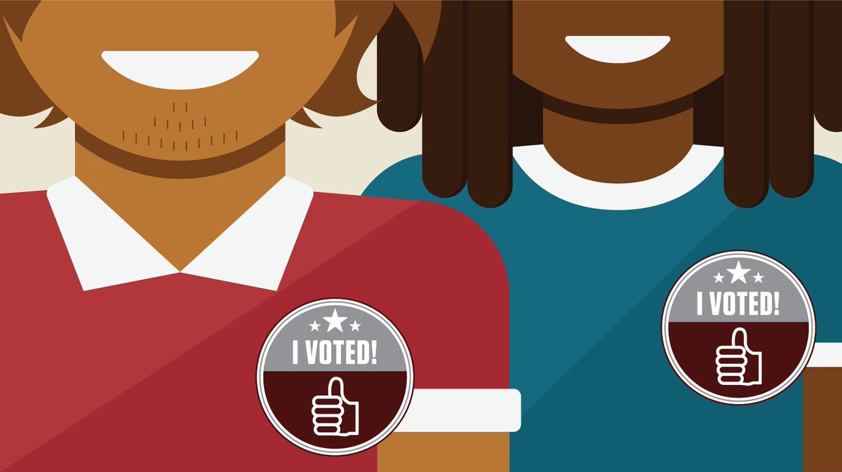 animated graphic showing two people shoulder to shoulder with "I Voted" stickers