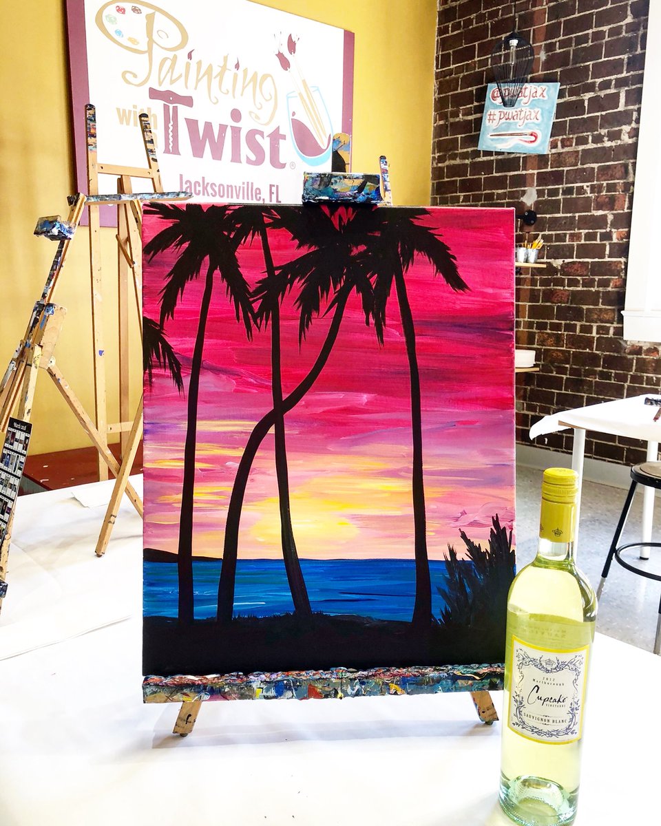 PWATJax's tweet photo. TONIGHT *NEW* Paradise Isle 7:00pm - 9:00pm BYOB and click the link in our bio to sign up! ✨🌴🍷 #ParadiseIsle #PalmTrees #Sunset #Maitai #FloridaPalm #JacksonvilleSunset #JaxBeach #PWATJAX #MySanMarco #904HappyHour #intoGo #PaintingWithATwist #Jacksonville #WeLoveJax #904Things https://t.co/kUWPcqCsHz