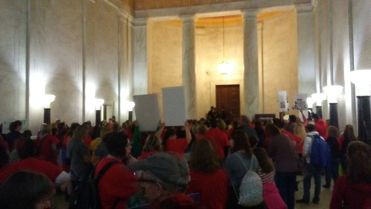 The #WVTeachers are back! About 250 are packed into the state capitol this morning so far. #WVTeacherStrike #55strong #55united
