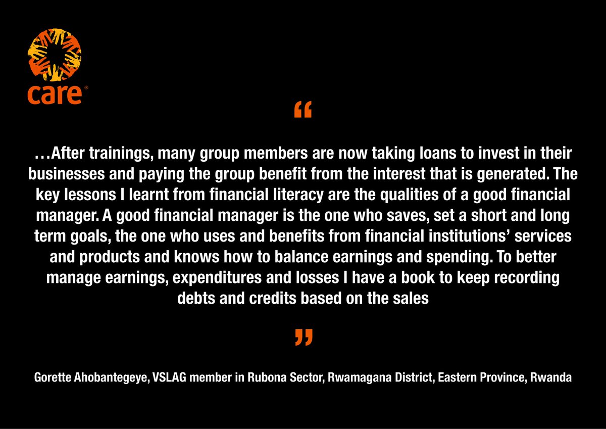 careinrwanda's tweet photo. [2/3] The key lesson I learn from #Financial #literacy are the qualities of a good financial manager…#PROFIR Project participant shared after training #HerDignityOurPride #SG2018 https://t.co/Ofjt3Gx9hg
