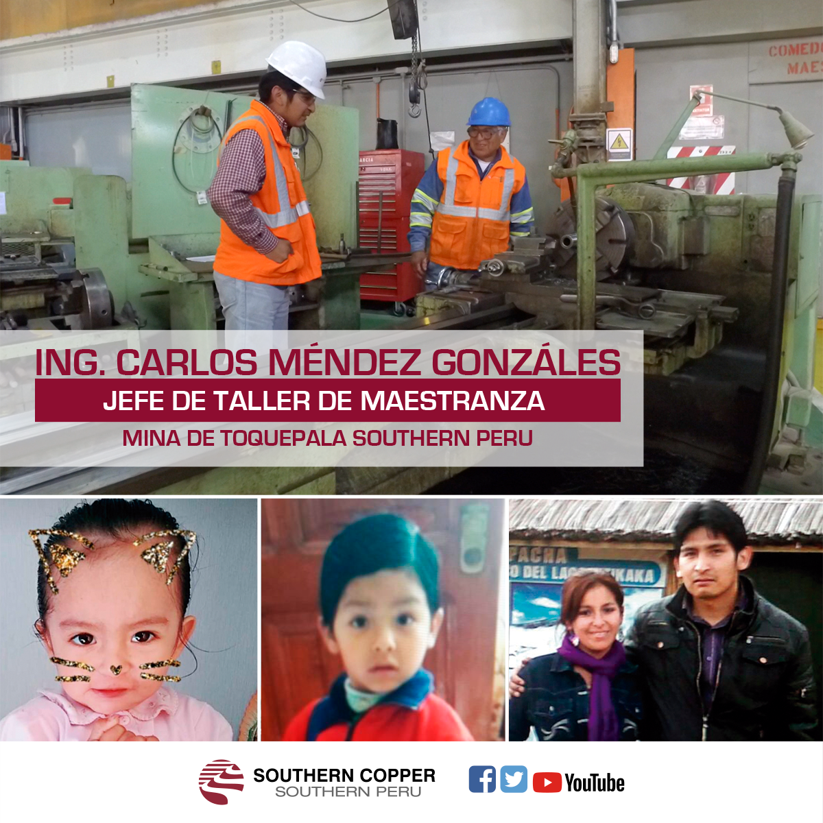 CDI_SOUTHERN's tweet photo. Southern Peru se compromete con sus trabajadores y con la labor que realizan, renovando constantemente sus equipos y herramientas. El Ing. Carlos Méndez  considera importante vivir con su familia en el campamento: “Southern está en mi corazón y en el de mi familia”, expresó. https://t.co/dO1Fo6DVkf