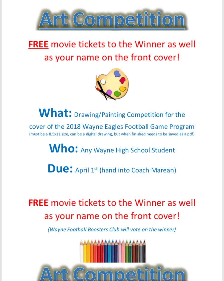 WayneEaglesFB's tweet image. Do you want your drawing and name on our Football Program cover? @WCSD_Athletics #FootballProgram