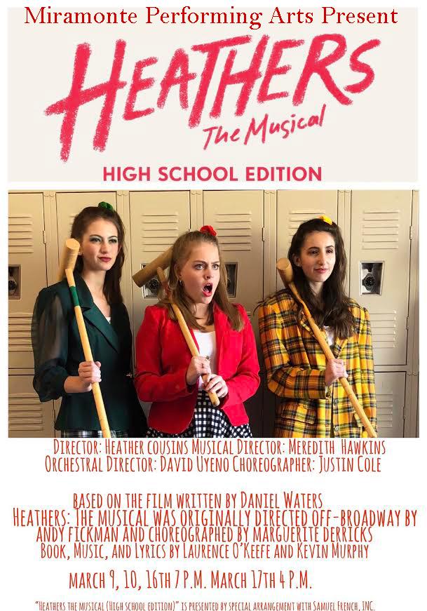 OrindaEFO's tweet photo. Don't miss the Miramonte Performing Arts production of "Heathers the Musical" with shows on March 9, 10, 17 &amp; 18. The story of a high school girl who befriends the wrong people in order to fit in. More info &amp; tix at https://t.co/wHwGrNx4lC https://t.co/GgxEYLZzOx