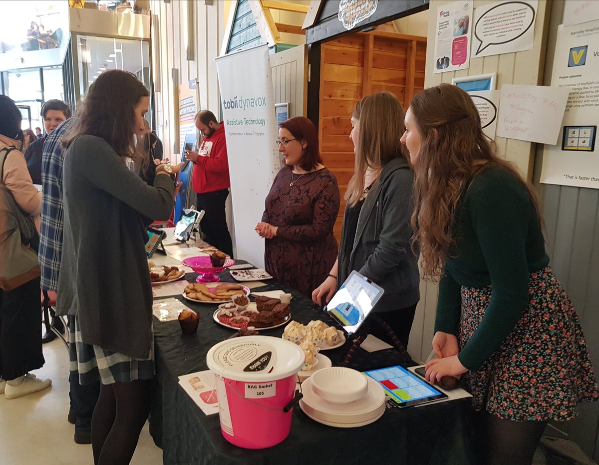 A huge well done to everyone  supporting #EuroDaySLT including our fabulous @HCS_Sheffield #slt2b students! Great to see people enthusiastically ordering cakes using signs, pictures, iPad apps and eye-gaze technology 💻 #AAC #GivingVoice @CATCHshef @RCSLT
