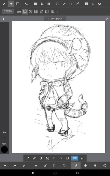続き  下絵の修正と線画の完成。 1枚目 修正前 2枚目 修正後 3枚目 線画  レイヤーはとても便利なものなのだ。  \スゴイゾォー!/