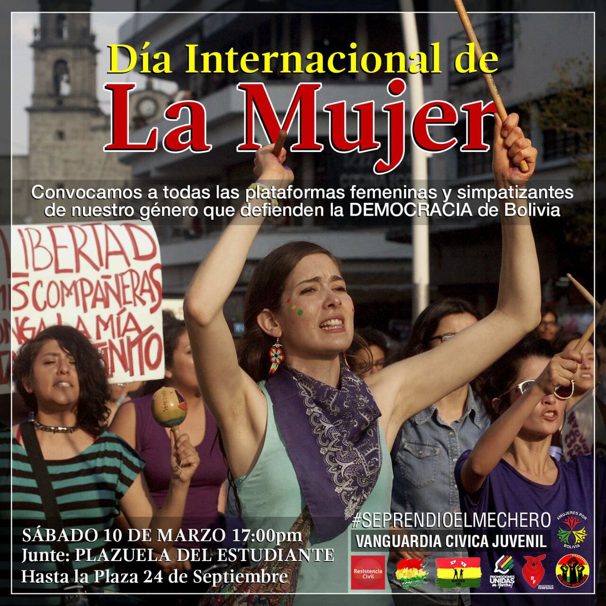 ana_sofia_uz's tweet photo. En homenaje al día internacional de la mujer, salí a la calle llevando en alto la bandera Boliviana y un distintivo rojo (pañoleta, bandada, cinta, etc) para demostrar que estamos UNIDOS.
#MujeresPorBolivia
#KuñasMbaretes
#ResistenciaFemenina
#VanguardiaCivicaJuvenil https://t.co/EpYAojIDZd