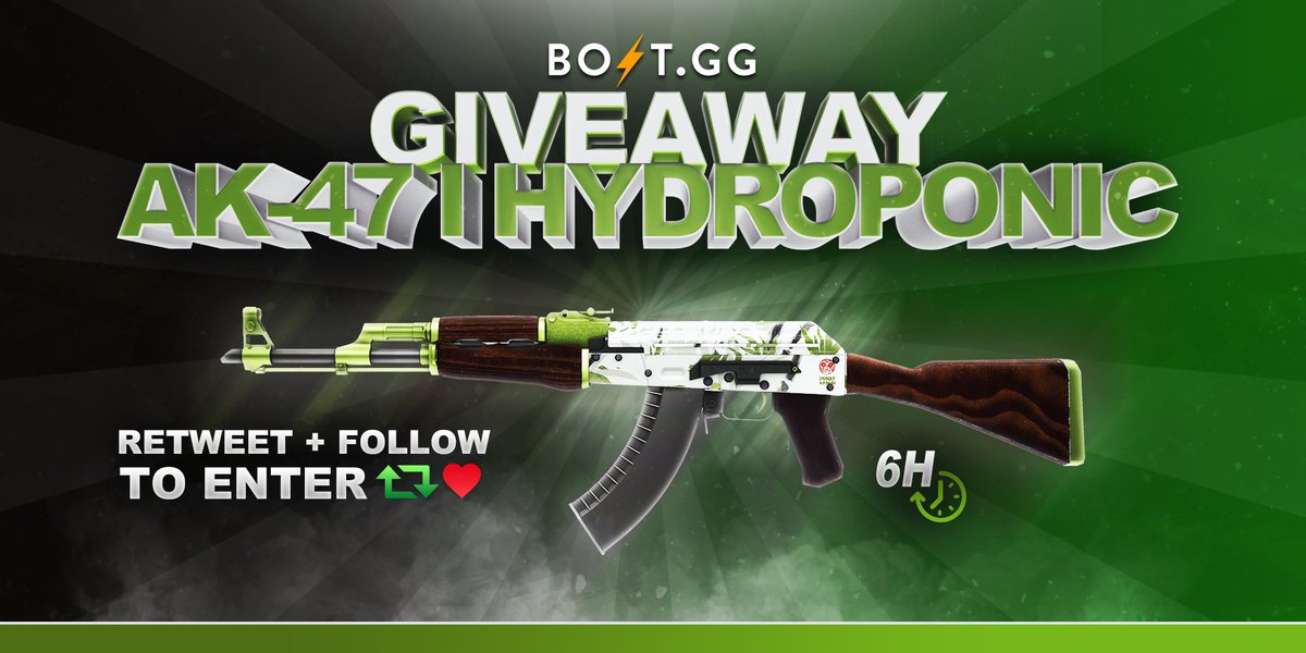 OfficialBoltgg's tweet photo. 6 Hour AK-47 | Hydroponic Giveaway!

To win you must!
⚡ RT + Like + Follow
⚡ Like: https://t.co/odh7uwbV3U
⚡ Tag two friends! https://t.co/0fdwuTw6MV