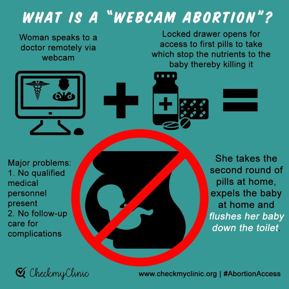 Check_My_Clinic's tweet image. You can find out which states allow webcam or telemed abortions on checkmyclinic.org. To help you understand what they are, how they work, and why they could be dangerous, we created this helpful (and chilling) graphic. #knowledgeispower #knowbeforeyougo #abortion