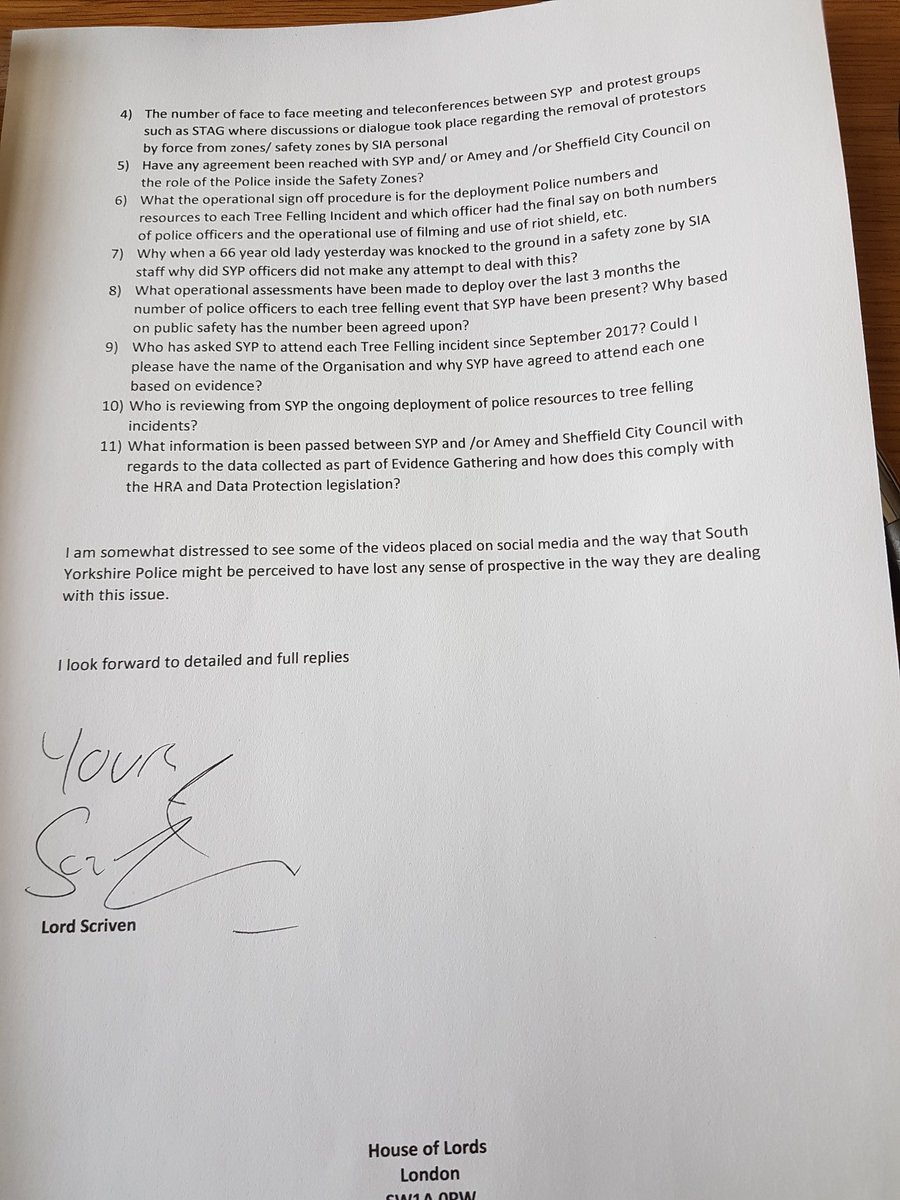 Here is my letter sent today the Chief Constable of South Yorkshire Police . I want full answers as it seems a line has been crossed. Policing needs consent.  I will make public his reply