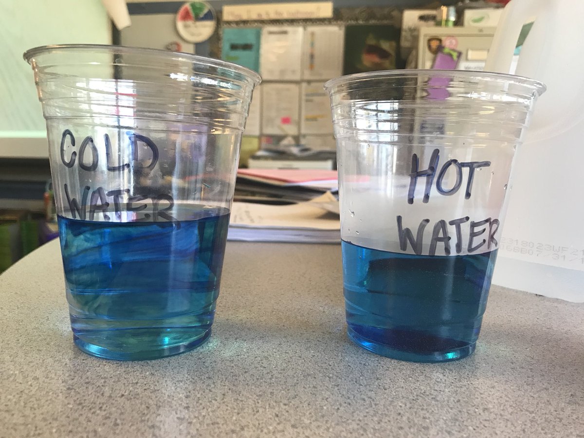 MrsDutton2's tweet photo. Observing the effect that thermal energy has on water and food coloring. #typesofenergy https://t.co/DkqTkGTXvb