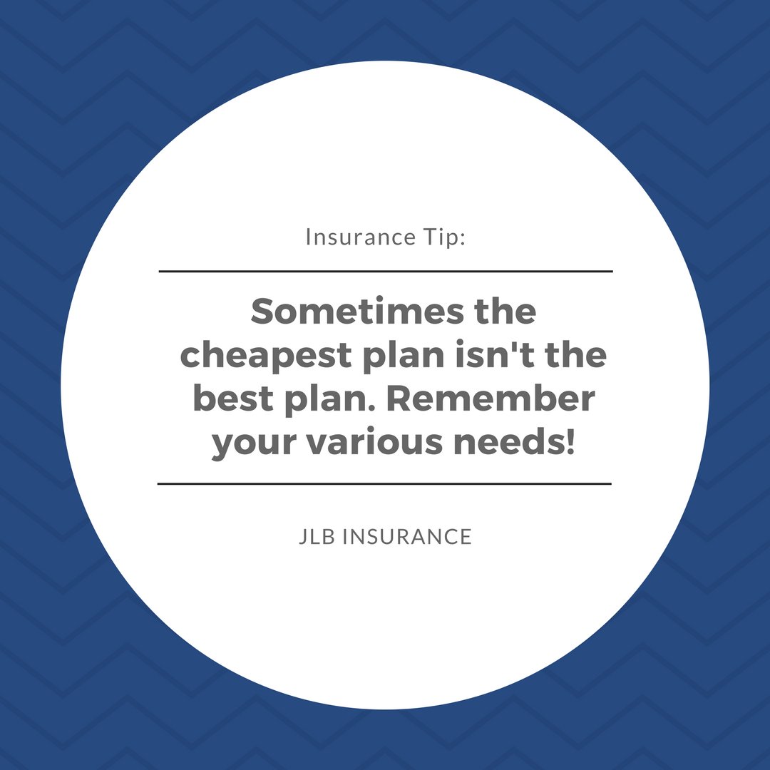 JLBInsurance's tweet photo. #InsuranceTip: Sometimes the cheapest plan isn't the best plan. Remember your various needs! https://t.co/TsDzI6edN8 #health https://t.co/EHj6YlJUHb