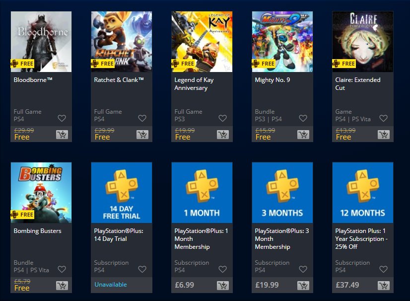 PSPlus_UK's tweet photo. March '18 #psplus titles now Live - #Bloodborne / #RatchetandClank/  #LegendofKay / #MightyNo9 / #Clare / #BombingBusters https://t.co/36tQhISoG6
