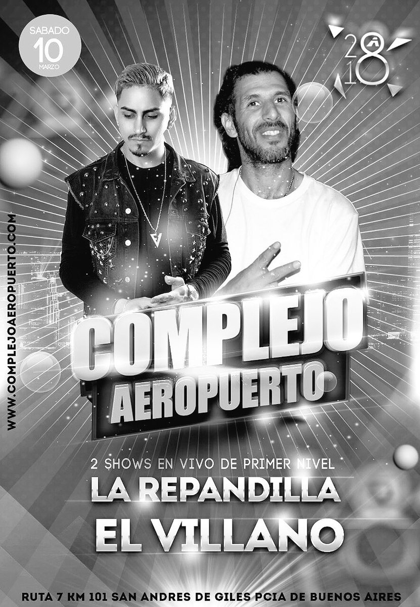 AeroComplejo's tweet photo. Martes de #EntradasGratis !!! 

Dale RT RT RT RT RT RT RT RT RT RT RT RT RT como siempre a la 📸 en blanco y negro ⚫️⚪️⚫️⚪️ para participar del sorteo‼️‼️‼️‼️ .

La Repandilla - EL Villano - Sábado 10 de marzo https://t.co/GyrDeIx9zB