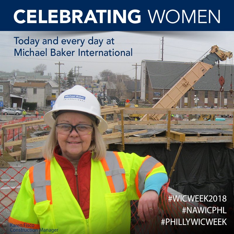 Laura_CPSM's tweet photo. @MBakerIntl is proud to support Women in Construction Week! Meet Karen Fisco! Karen is a Construction Manager in our Philadelphia Operation supporting several of our PennDOT projects. @NAWICPHL @nawicnational #WICWEEK2018 #NAWICPHL #PHILLYWICWEEK https://t.co/Y7SVnWP0CM