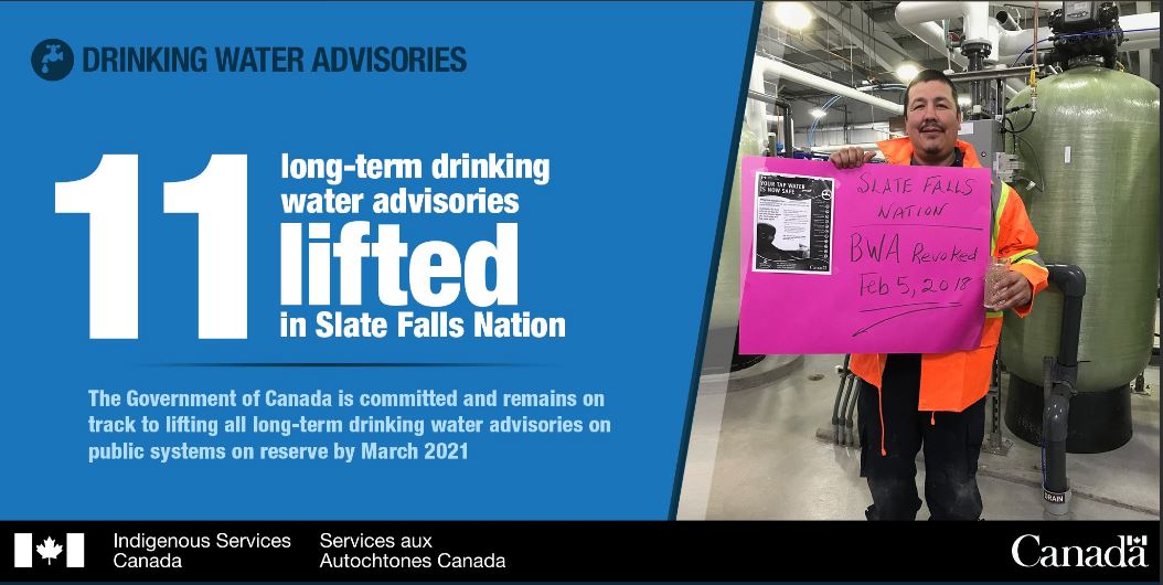 BobNaultMP's tweet photo. Today, I'm in #SlateFallsNation to celebrate the official opening of the new water treatment plant w/ Min. @janephilpott.  After 14 years, access to safe #drinkingwater  will now be the norm for community residents. https://t.co/rZuEmu0T57  #cdnpoli  @Min_IndServ https://t.co/DLWFQJ4NwX