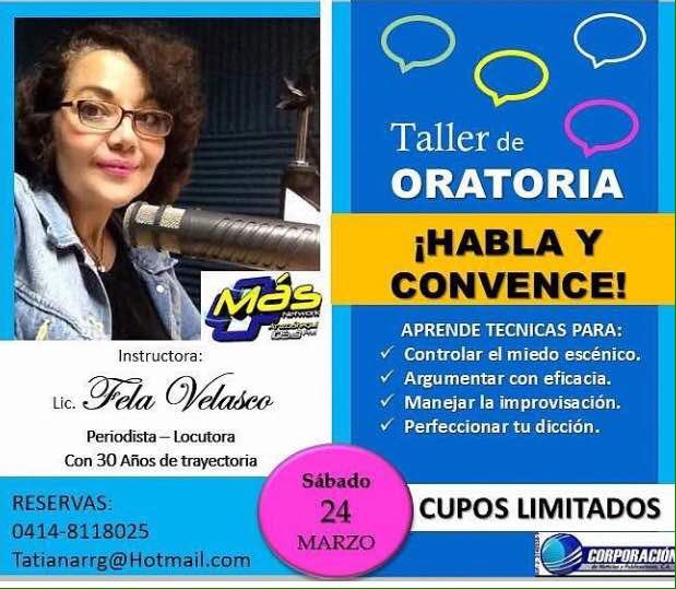 #TallerdeOratoria ¡Habla y convence! Sabado 24 de Marzo (Cupos Limitados) Para información comunícate al 0414-8118025 o al correo tatianarrg@hotmail.com
.
#Barcelona #NuevaBarcelona #Lecheria #Ptolacruz #Anzoategui #Venezuela #taller #curso #oratoria