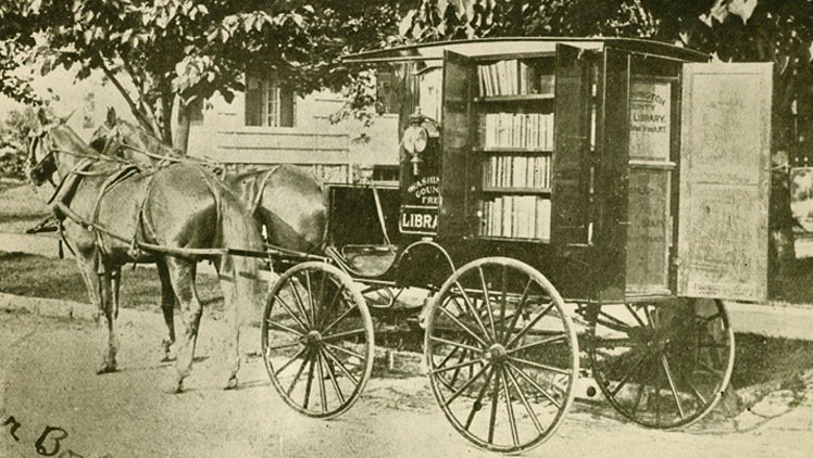 NewCBRLibrary's tweet photo. The answer to last week's #TriviaTuesday question: In 1905, the Hagerstown Public Library in Maryland began the first public library service on wheels. The “bookmobile” was a horse-drawn wagon and was designed by Mary Lemist Titcomb, head of the library at the time. https://t.co/mP5614o9eG