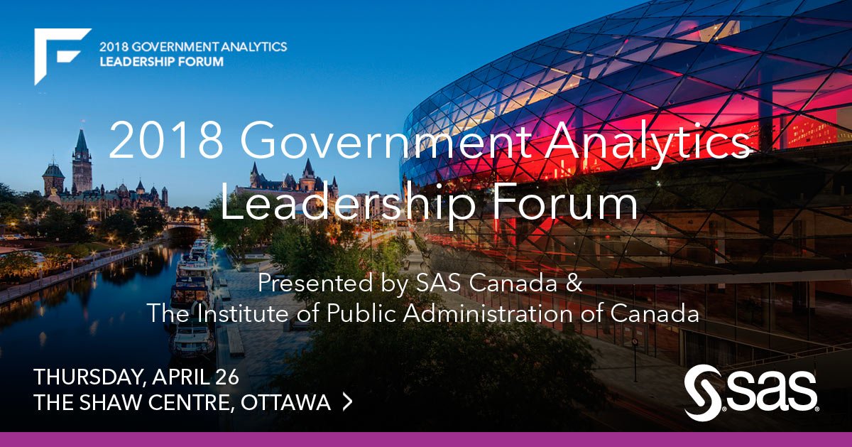 Don’t miss the <a href="/SASCanada/">SAS Canada</a> annual 2018 #Government Analytics Leadership Forum in Ottawa. Interested in attending this event? Email Selda at Selda.Uzun@sas.com for more details. sas.com/gms/redirect.j…