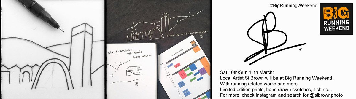 Artist @sibrownphoto will be in attendance at #BigRunningWeekend, running related work included. Prints, Tees &amp; Limted Edition hand drawn pieces. Plenty of #Sheffield flavour. Simon is a keen runner/climber himself, check him out on Instagram: @sibrownphoto <a href="/theoutdoorcity/">The Outdoor City</a>