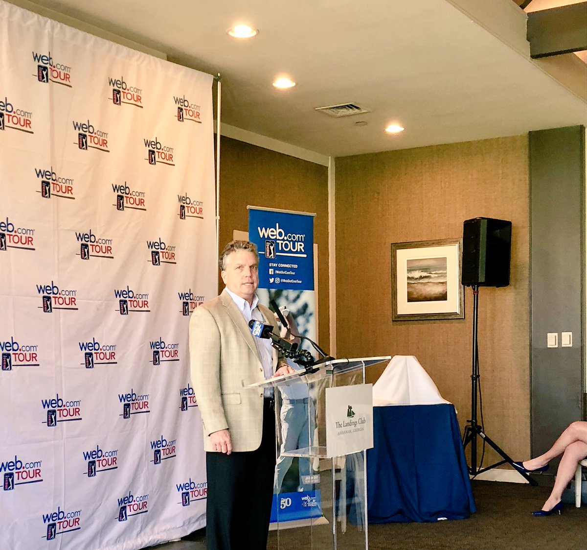 TravisJaudon's tweet photo. At the media day for the @webtoursavannah in The Landings at the Deer Creek Club. Tim Iley of the @WebDotComTour speaking now. #Savannah #WebSavannah #MarkOutHunger https://t.co/ylvZDMSUE6