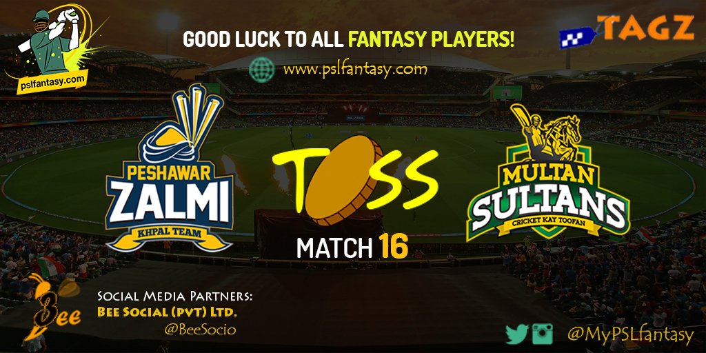 MyPslFantasy's tweet photo. TOSS UPDATE! @PeshawarZalmi won the toss and chose to bowl! 

Edit your #PSLFantasy team before first ball
#PSL2018
#MSvPZ https://t.co/3FN6ffjeTr