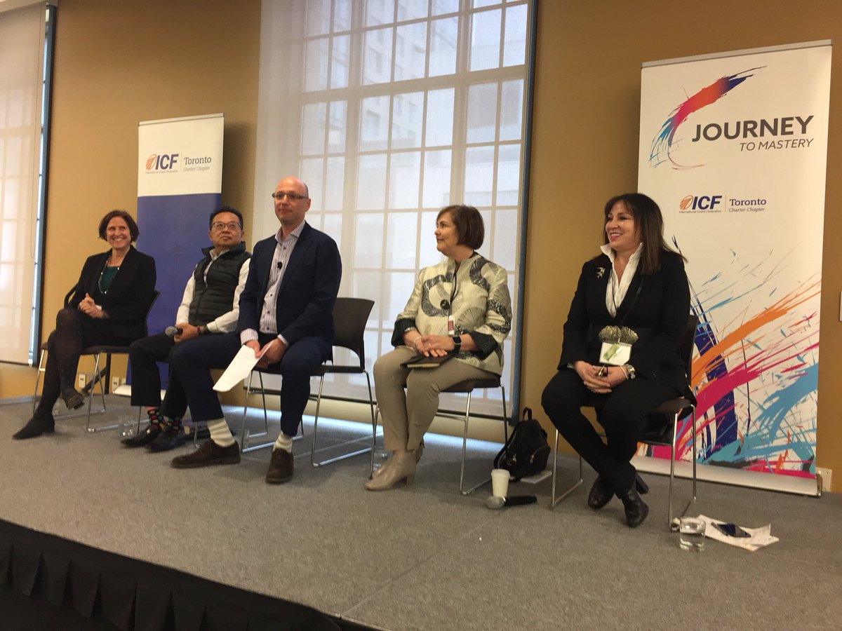 ICFToronto's tweet photo. Master Certified #Coach Panel at #ICFTorontoConf providing insights on their own Journey to Mastery. https://t.co/3x3JDK3IAu