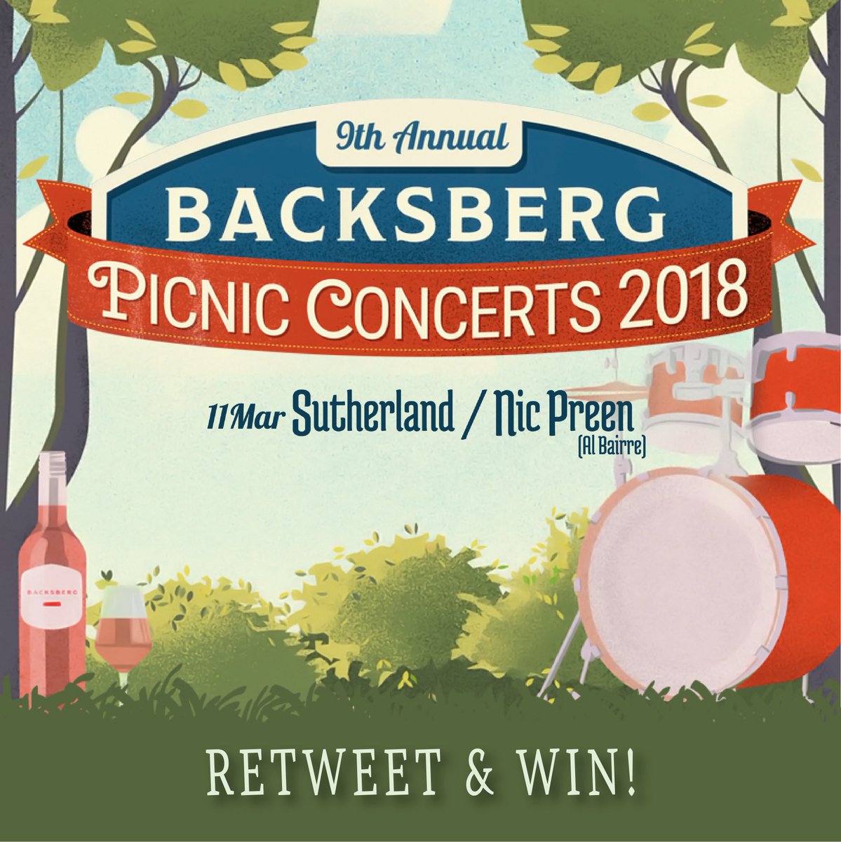 #BBConcerts Competition Alert! Simply RT this post and you could stand to win 2 full-admission passes to see @Nicpreen and <a href="/Sutherland_Za/">Sutherland</a> live at Backsberg on Sunday, 11 March. The lucky winner will also receive a muso-inspired wine hamper to enjoy post the event. Score!