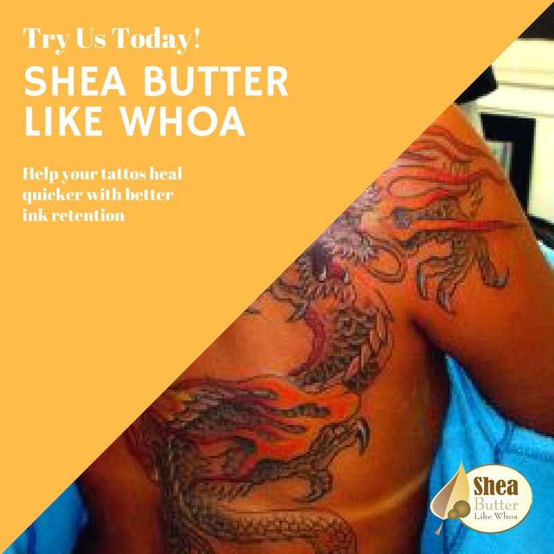 SBLW_LLC's tweet photo. Use "Shea Butter Like Whoa's" Body Butter to heal Tattoos faster. Great for keeping your colors vibrant and keeping your skin hydrated. #sblw #tattoos #heal #color #sheabutterlikewhoa #natural #options #vibrant #tats #staytatted #trytoday #tattedup #dragon #art #artwork https://t.co/o44swjb10z