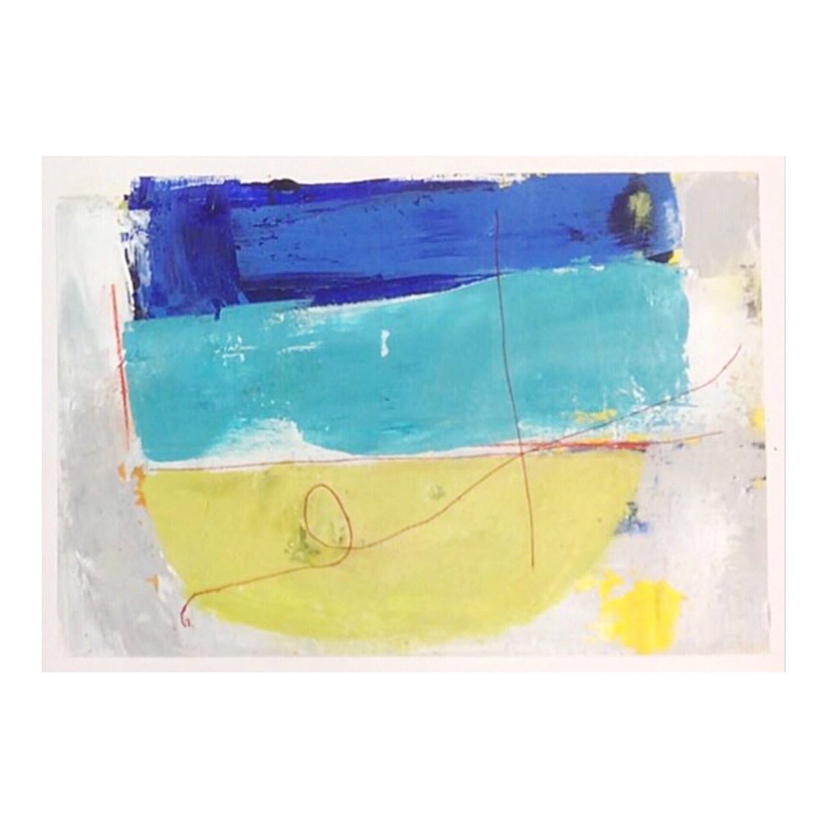 JessBrownArtist's tweet photo. “Crossing” - 25x34cm on paper. Part of “Red thread” series incorporating red threads and lines. 
#weareconnected #WeAreOne #smallpainting https://t.co/rRQYrZ4ssh