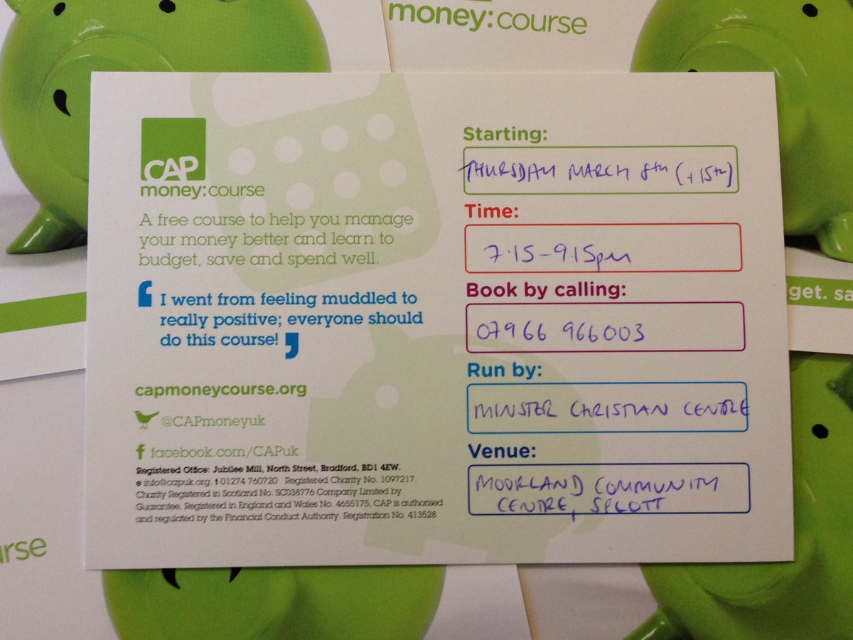 minsterinsplott's tweet photo. We're running a free CAP money course starting this Thursday evening in Splott. The course aims to help us save and spend better! All welcome, rich or poor! #splott @inksplott @msjanehenshaw @huwthomas_Wales @STARcomms1st https://t.co/gzV29B3upk