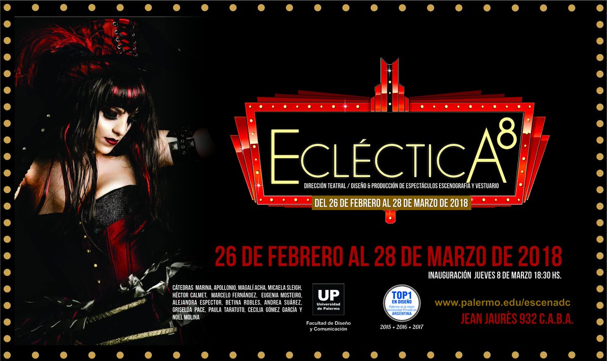 El jueves 18:30 hs. Inauguración Muestra Ecléctica 8. Estudiantes #Vestuario #Escenografía #UP <a href="/pontoandre/">Andrea Pontoriero</a>