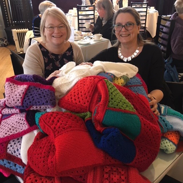 willowtearooms's tweet photo. Celebrating our first anniversary of Knit'N'Natter at the Willow @WattBrothers with a special presentation of baby blankets to the QEUH complex - great to see everyone today, fantastic achievement! https://t.co/OnTt1A27H0