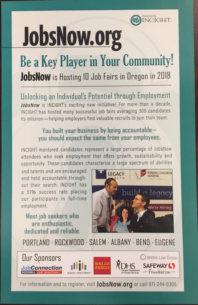 Incight's tweet photo. We've got a lot going on! Jobsnow is hosting 10 Oregon Job Fairs in 2018! Unlock your potential! https://t.co/VBLIlKEm4s
#oregon #jobs #jobfair #employers #INCIGHT #jobsnow #jobseekers #handicrap #disability #differentlyabled #unlockingpotential #potential #inspire #portland https://t.co/CQgFJ2SVRM