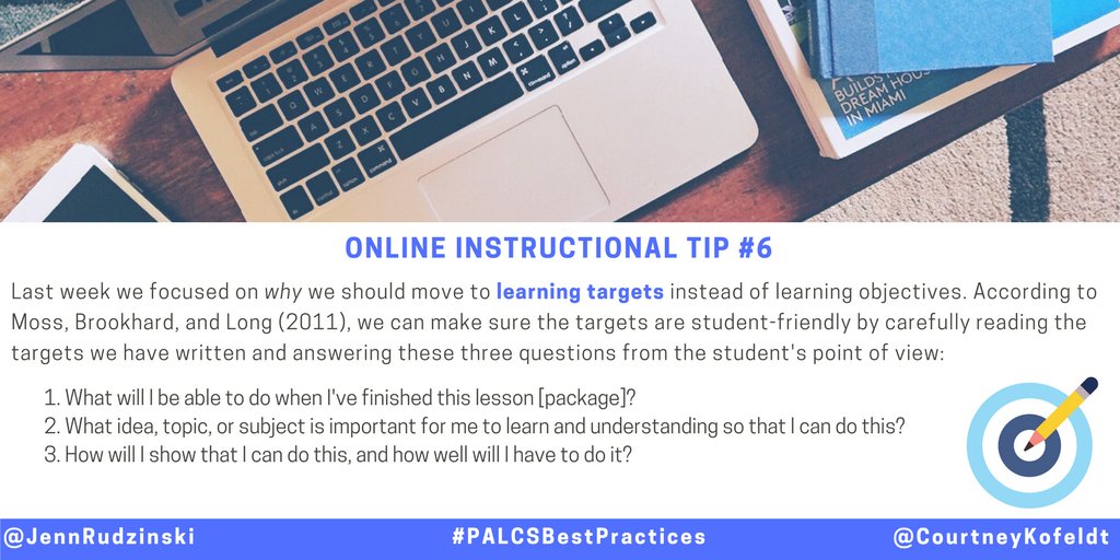 JennRudzinski's tweet photo. Week 6 of #PALCSBestPractices! Continuing our discussion of learning targets by focusing on student-friendly language. Read "Knowing Your Learning Target" from @ASCD to learn more: https://t.co/7ZlVnd2m5U https://t.co/B3WPAPQl19
