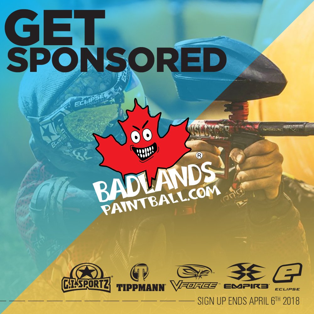 badlandspb's tweet photo. Is your paintball team looking to get sponsored? Apply today! Sign up ends April 6th, 2018.

Learn More: https://t.co/DJvNAbbke1 https://t.co/3BkwQzQUWX