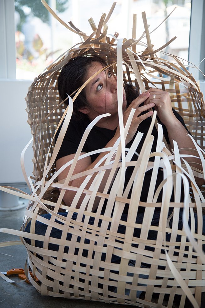 oh my god Ursula Johnson has a performance art piece where she weaves a basket around herself
