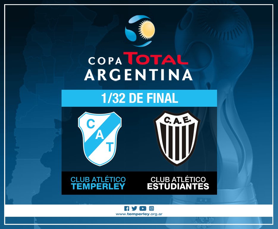 TemperleyOK's tweet photo. #CopaTOTALArgentina🏆⚽️ Temperley se enfrentará a @EstudiantesOK por los 32avos de final aún sin fecha a confirmar. #SorteoFaseFinal #VamosGasolero 💙 https://t.co/mLNZ6nL1an