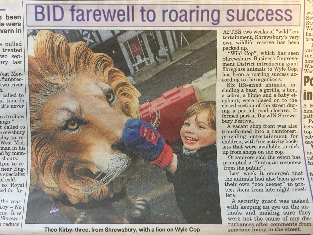 ShrewsburyBID's tweet photo. Lovely to see Wild Cop 'BID' farewell in the Shropshire Star #WildCop https://t.co/iV3xNJ6v03