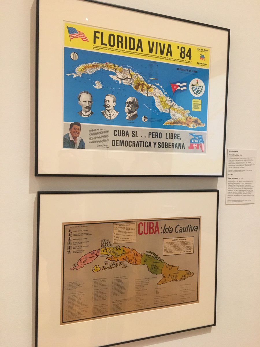 KayleEdwards1's tweet photo. At the Lowe to see "Antillean Visions: Maps and the Making of the Caribbean." The maps on the left show Cuba through a pro-Castro lens and the maps on the right show Cuba through the lens of freed Cubans in Miami. #UMtaylor @TashanaTaylor https://t.co/UvFeGlC9gn
