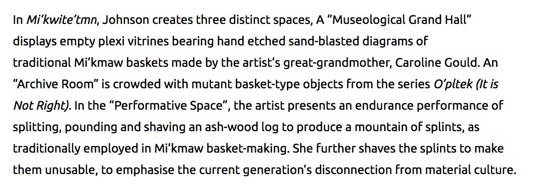 her Mi’kwite’tmn show sounds really incredible, I'm so sad I only heard about her today and am only seeing it online